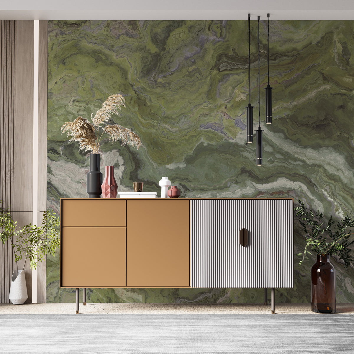 Green Onyx Marble Wallpaper : Olive Stone Pattern Mural - View 2