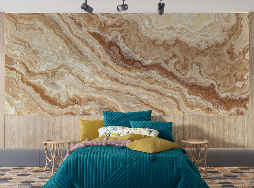 Caramel Onyx Marble Wallpaper : Beige Stone Pattern Mural - View 3