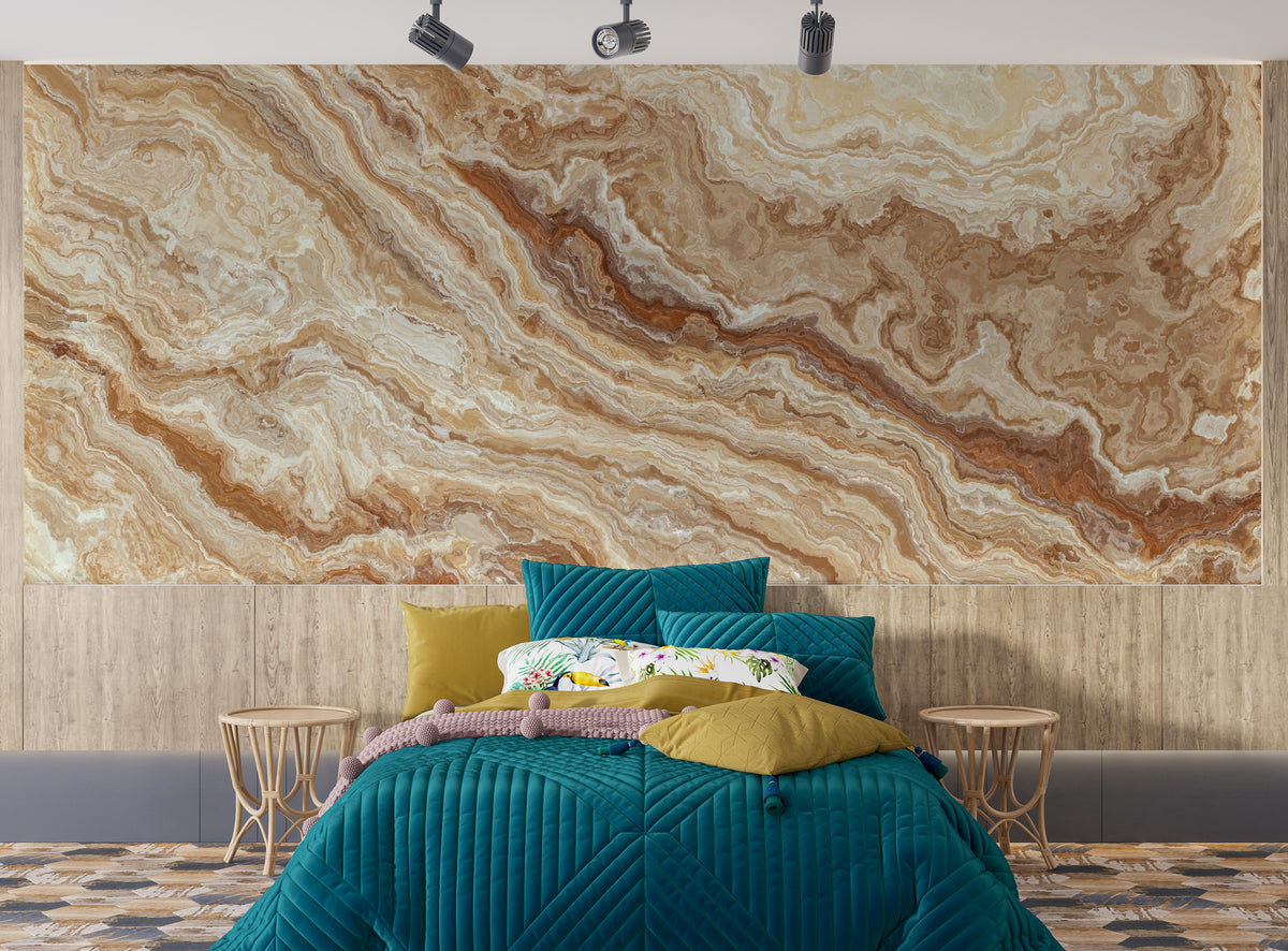 Caramel Onyx Marble Wallpaper : Beige Stone Pattern Mural - View 3