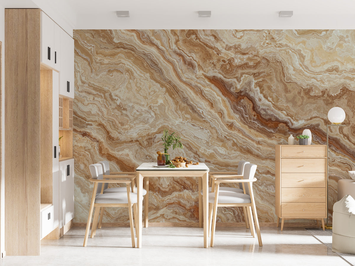 Caramel Onyx Marble Wallpaper : Beige Stone Pattern Mural - View 4