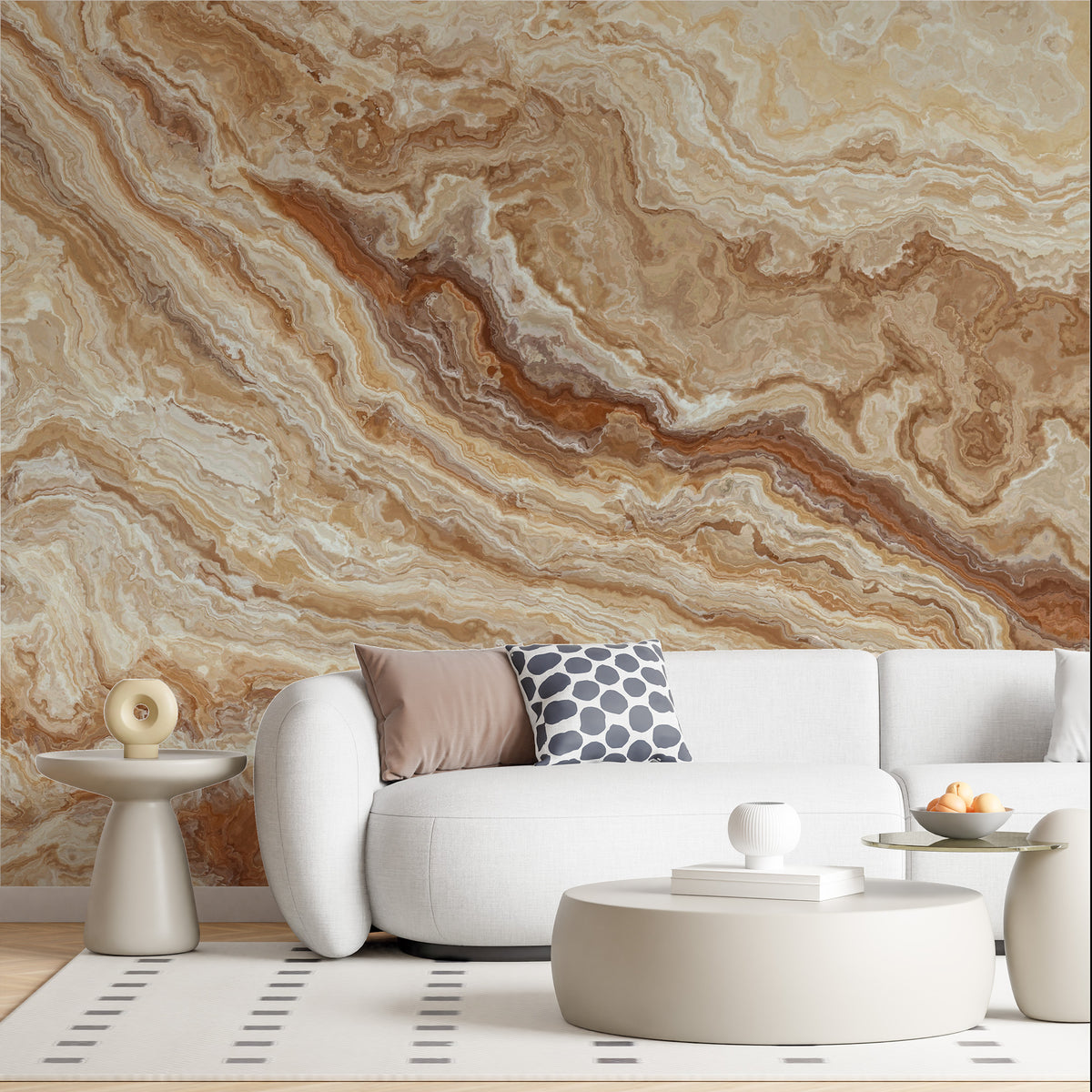 Caramel Onyx Marble Wallpaper : Beige Stone Pattern Mural