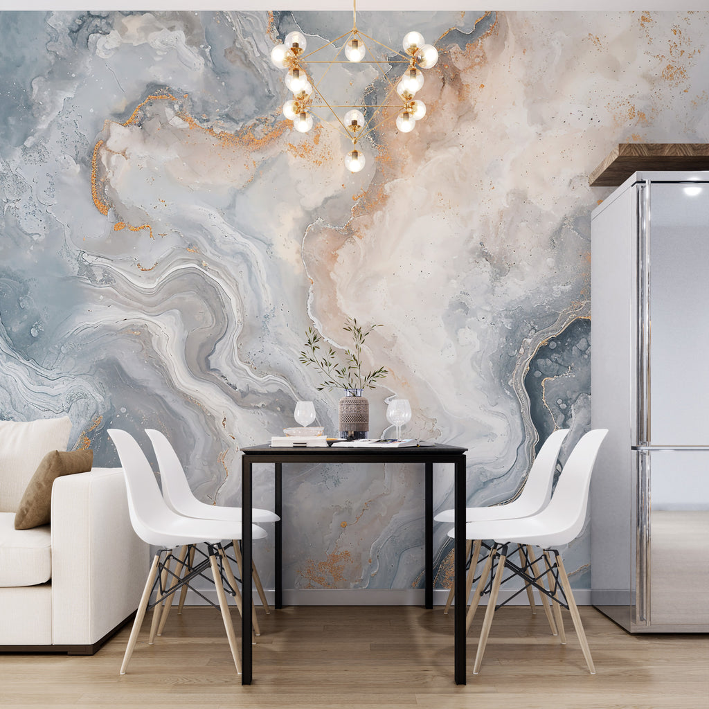 Blue Grey Marble Wallpaper : Gold Vein Stone Mural - View 4