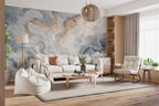 Blue Grey Marble Wallpaper : Gold Vein Stone Mural - View 2