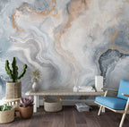 Blue Grey Marble Wallpaper : Gold Vein Stone Mural - View 3