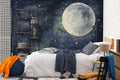 Watercolor Full Moon Wallpaper : Starry Night Sky Mural