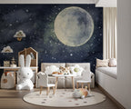 Watercolor Full Moon Wallpaper : Starry Night Sky Mural - View 3
