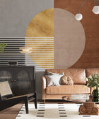 Boho Geometric Wallpaper : Gold Moon and Terracotta Blocks Mural
