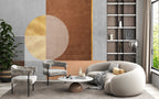 Boho Geometric Wallpaper : Gold Moon and Terracotta Blocks Mural - View 3