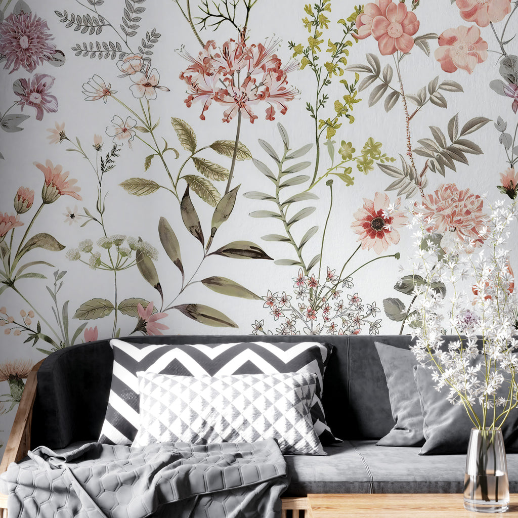 Ditsy Wildflower Wallpaper : Colorful Small Floral Pattern Mural - View 2