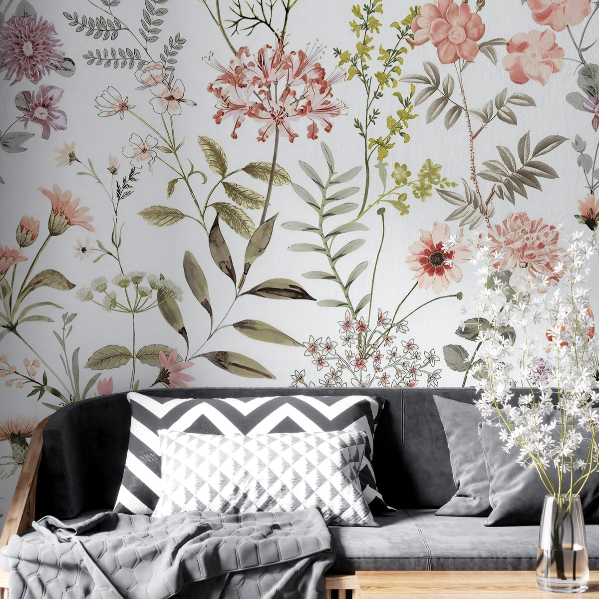 Ditsy Wildflower Wallpaper : Colorful Small Floral Pattern Mural - View 2