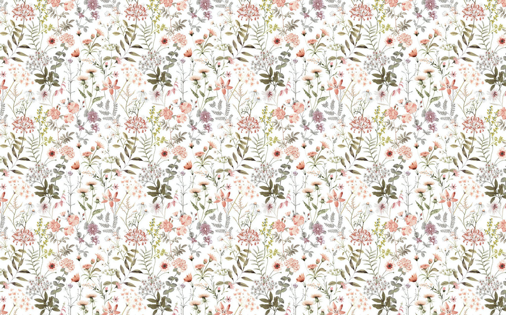 Ditsy Wildflower Wallpaper : Colorful Small Floral Pattern Mural - flat design