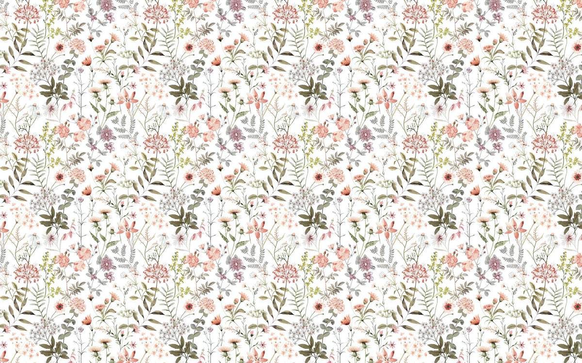 Ditsy Wildflower Wallpaper : Colorful Small Floral Pattern Mural - flat design