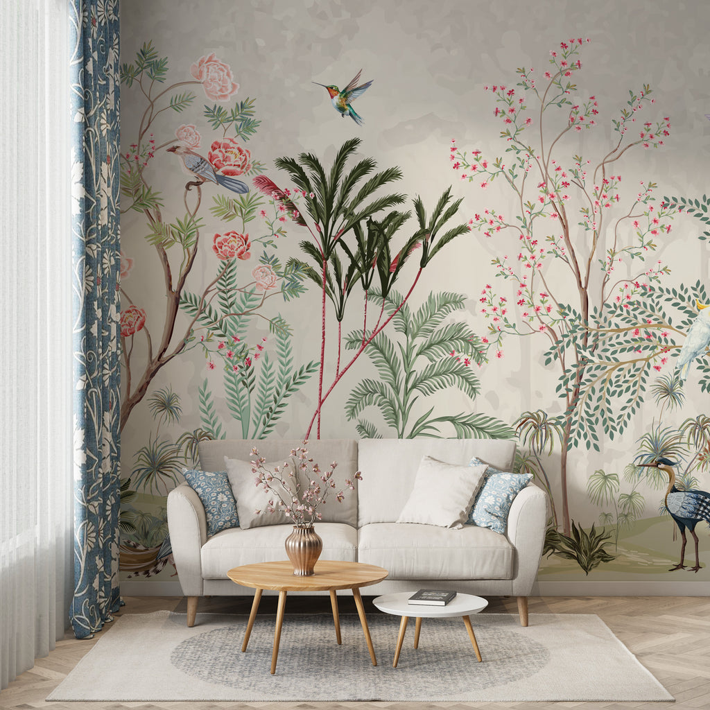 Blossom Tree Chinoiserie Wallpaper : Rose Trees and Birds Mural