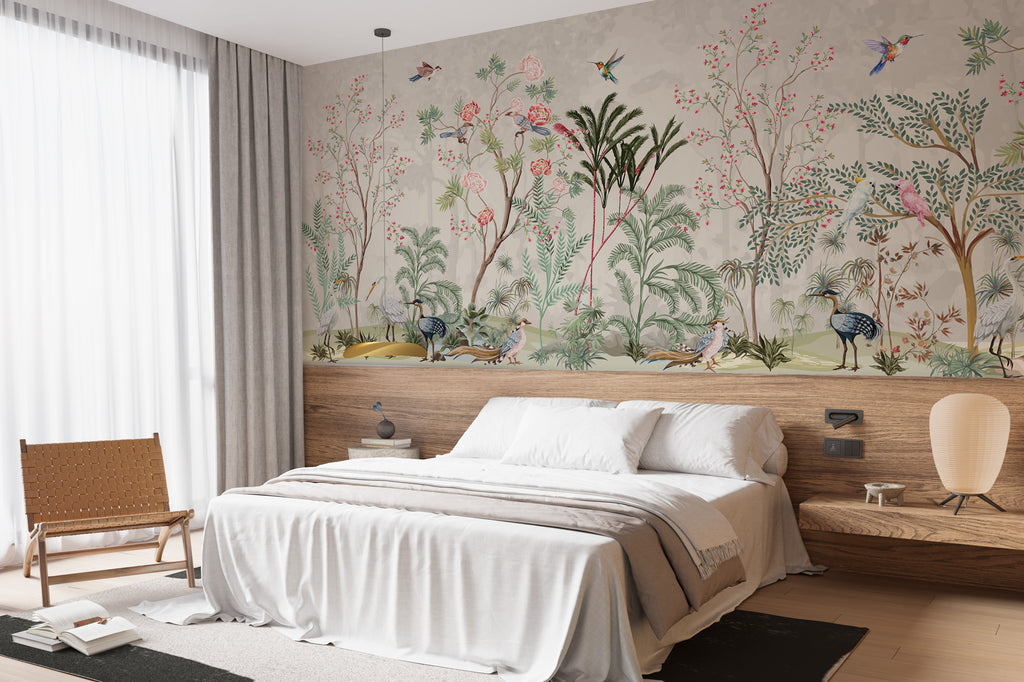 Blossom Tree Chinoiserie Wallpaper : Rose Trees and Birds Mural - View 2