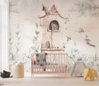 Fairy Tale Tower Wallpaper : Pastel Storybook Kids Mural - View 4