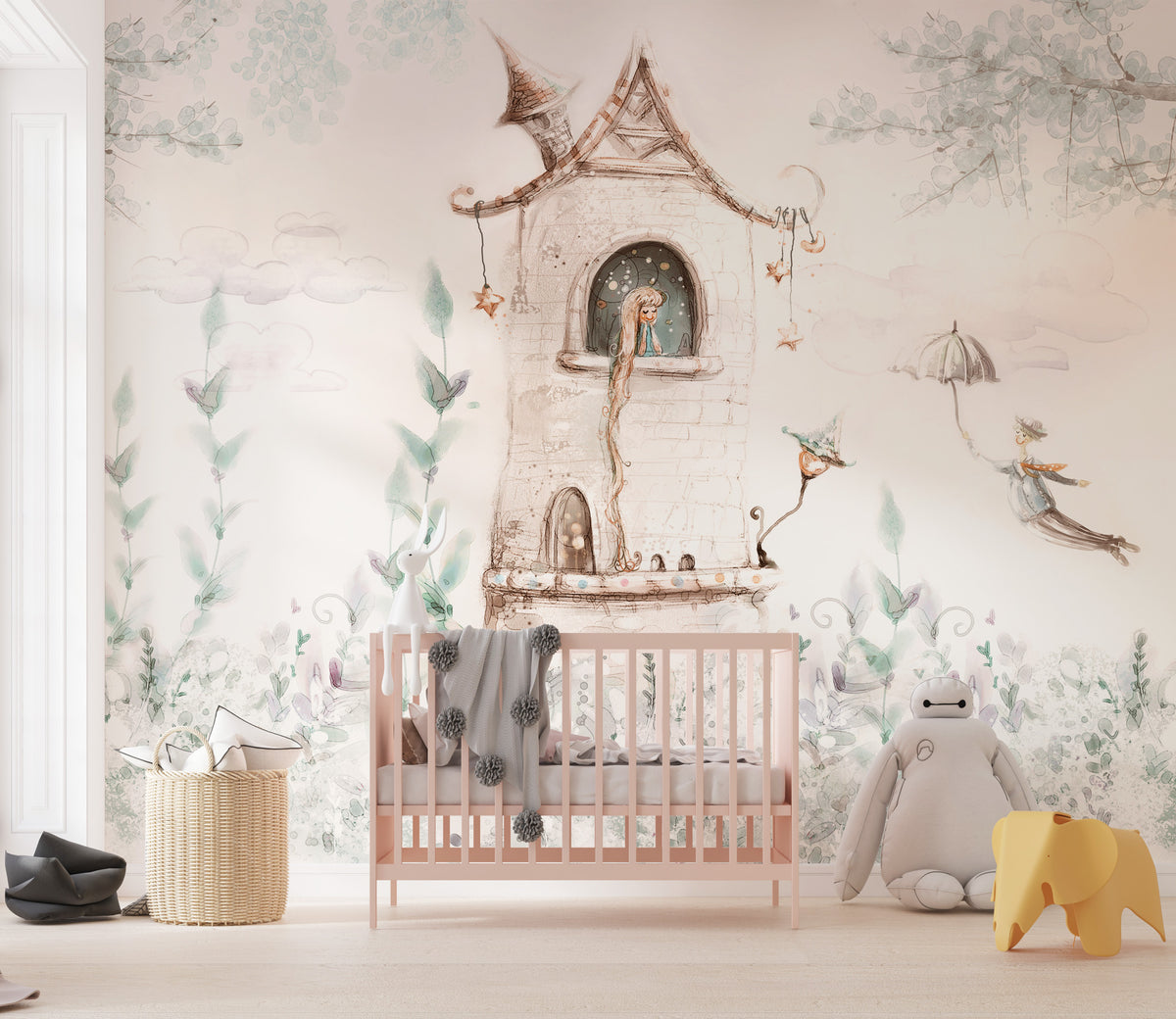 Fairy Tale Tower Wallpaper : Pastel Storybook Kids Mural - View 4