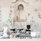 Fairy Tale Tower Wallpaper : Pastel Storybook Kids Mural