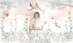 Fairy Tale Tower Wallpaper : Pastel Storybook Kids Mural - flat design