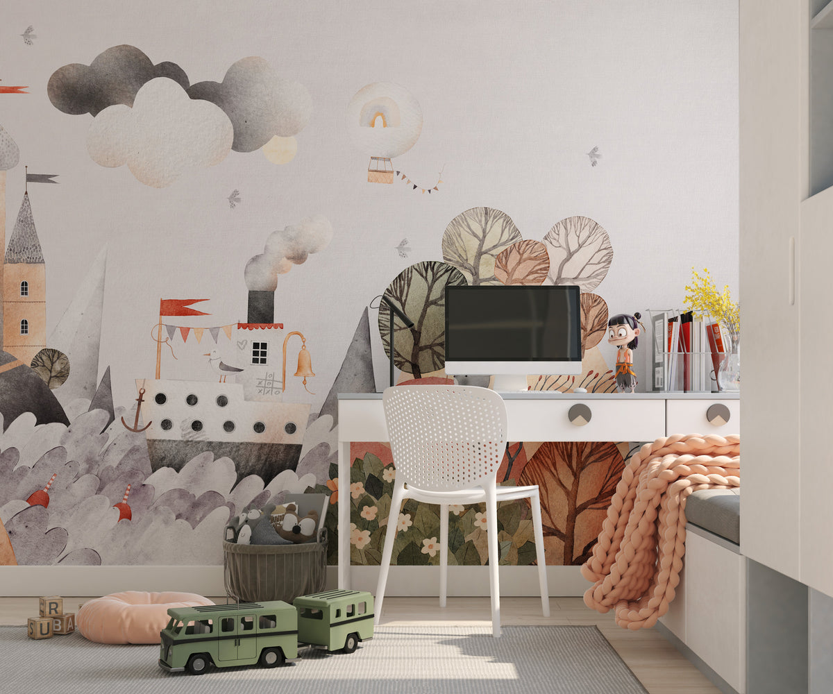 Fairytale Castle Wallpaper : Watercolor Storybook Kids Mural