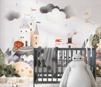 Fairytale Castle Wallpaper : Watercolor Storybook Kids Mural - View 3