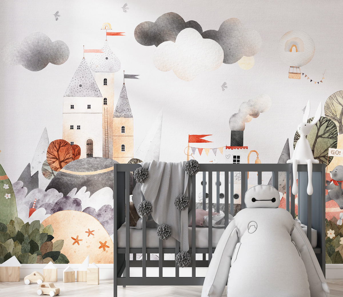 Fairytale Castle Wallpaper : Watercolor Storybook Kids Mural - View 3