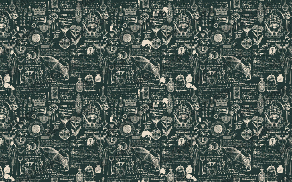 Green Alchemy Script Wallpaper : Vintage Manuscript Mural - View 2