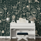 Green Alchemy Script Wallpaper : Vintage Manuscript Mural - View 3