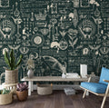 Green Alchemy Script Wallpaper : Vintage Manuscript Mural