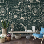 Green Alchemy Script Wallpaper : Vintage Manuscript Mural