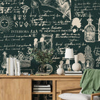 Green Alchemy Script Wallpaper : Vintage Manuscript Mural - View 4