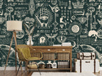 Green Alchemy Script Wallpaper : Vintage Manuscript Mural - View 5