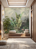 Banana Leaf Wallpaper : Misty Tropical Jungle Mural