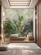Banana Leaf Wallpaper : Misty Tropical Jungle Mural