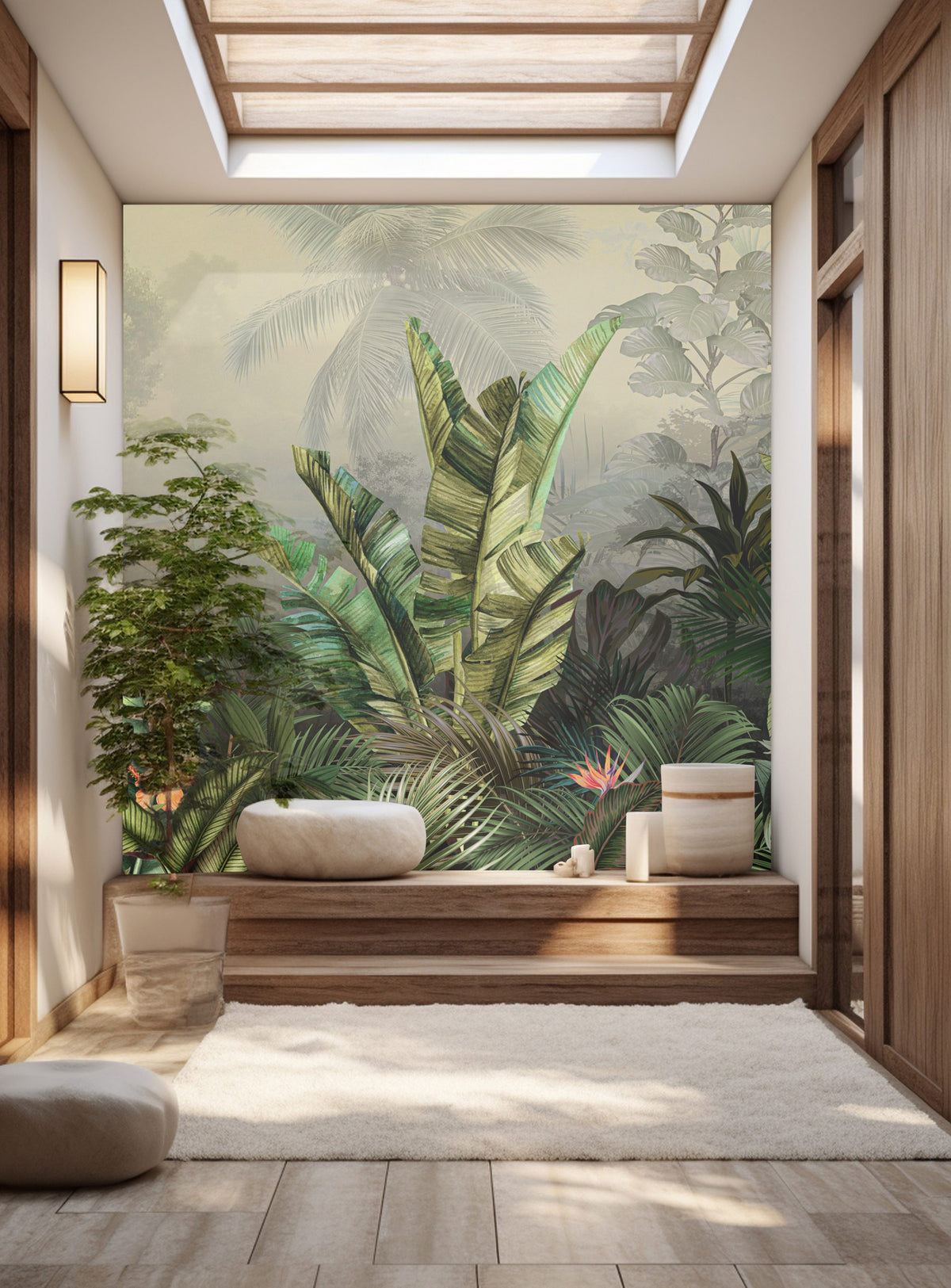 Banana Leaf Wallpaper : Misty Tropical Jungle Mural