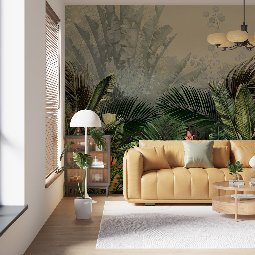 Banana Leaf Wallpaper : Misty Tropical Jungle Mural - View 4