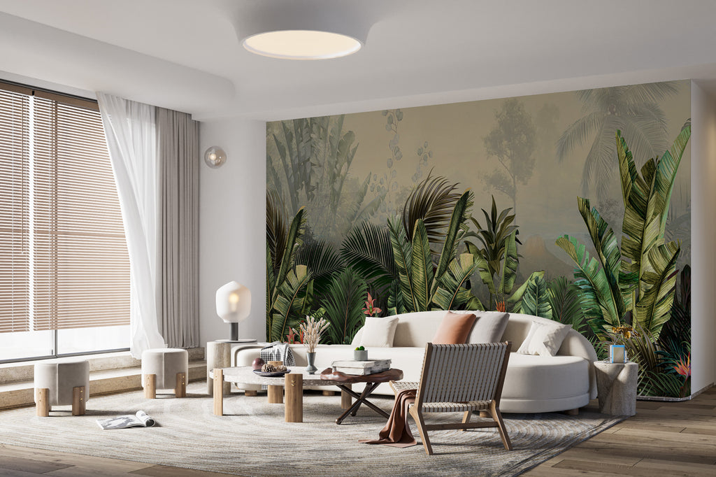 Banana Leaf Wallpaper : Misty Tropical Jungle Mural - View 5