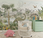 Dinosaur Wallpaper : Sketched Prehistoric Jungle Kids Mural - View 4
