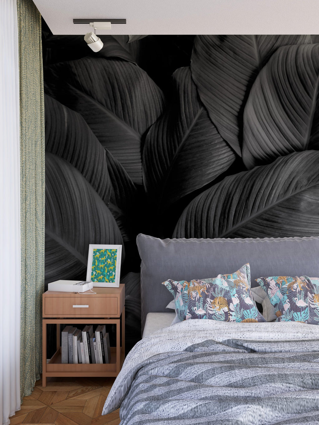 Black Rubber Plant Wallpaper : Dark Leaf Mural - View 3