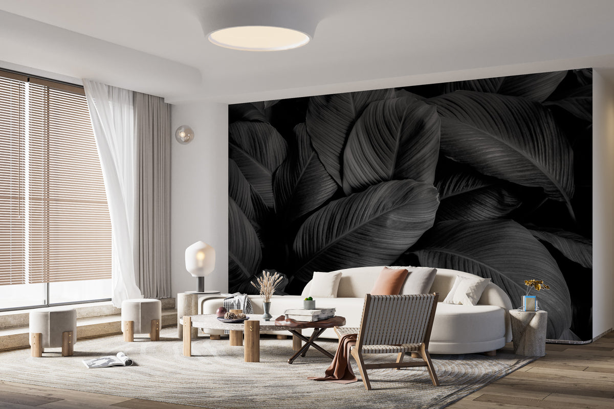 Black Rubber Plant Wallpaper : Dark Leaf Mural - View 4