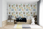 Minimalist Safari Wallpaper : Lion Elephant Giraffe Kids Pattern - View 3