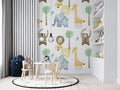 Minimalist Safari Wallpaper : Lion Elephant Giraffe Kids Pattern