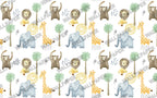 Minimalist Safari Wallpaper : Lion Elephant Giraffe Kids Pattern - View 2