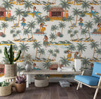 Hawaiian Hula Wallpaper : Retro Dancers and Palms Pattern - View 4