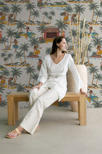 Hawaiian Hula Wallpaper : Retro Dancers and Palms Pattern