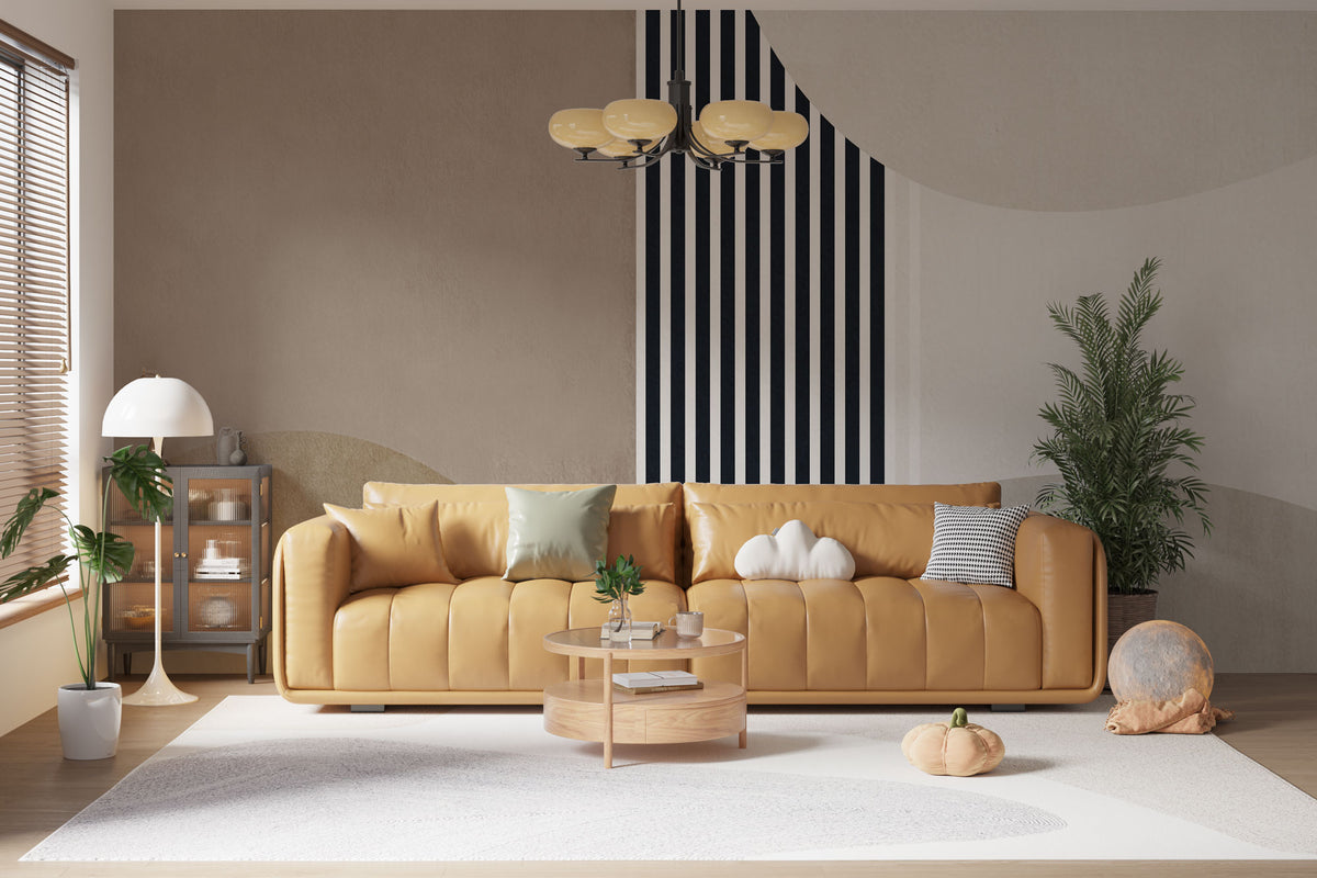 Beige Stripe Wallpaper : Black and White Geometric Mural - View 5