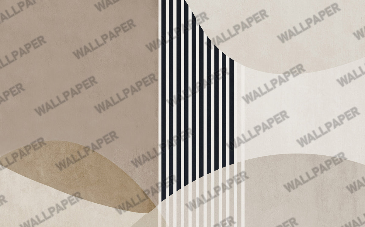 Beige Stripe Wallpaper : Black and White Geometric Mural - View 2