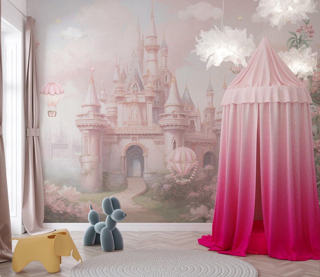 Pink Castle Wallpaper : Fairytale Dream Palace Kids Mural