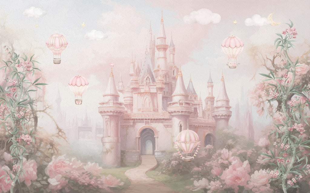 Pink Castle Wallpaper : Fairytale Dream Palace Kids Mural - View 2