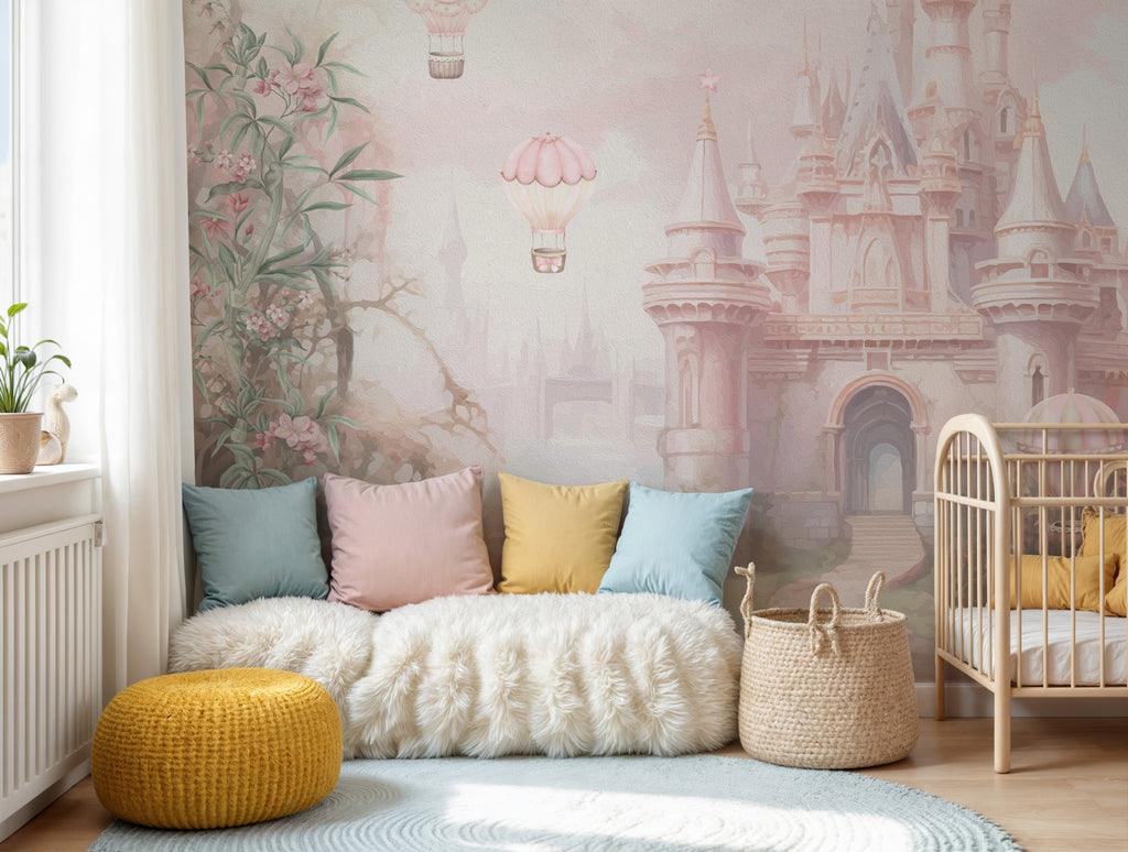 Pink Castle Wallpaper : Fairytale Dream Palace Kids Mural - View 3