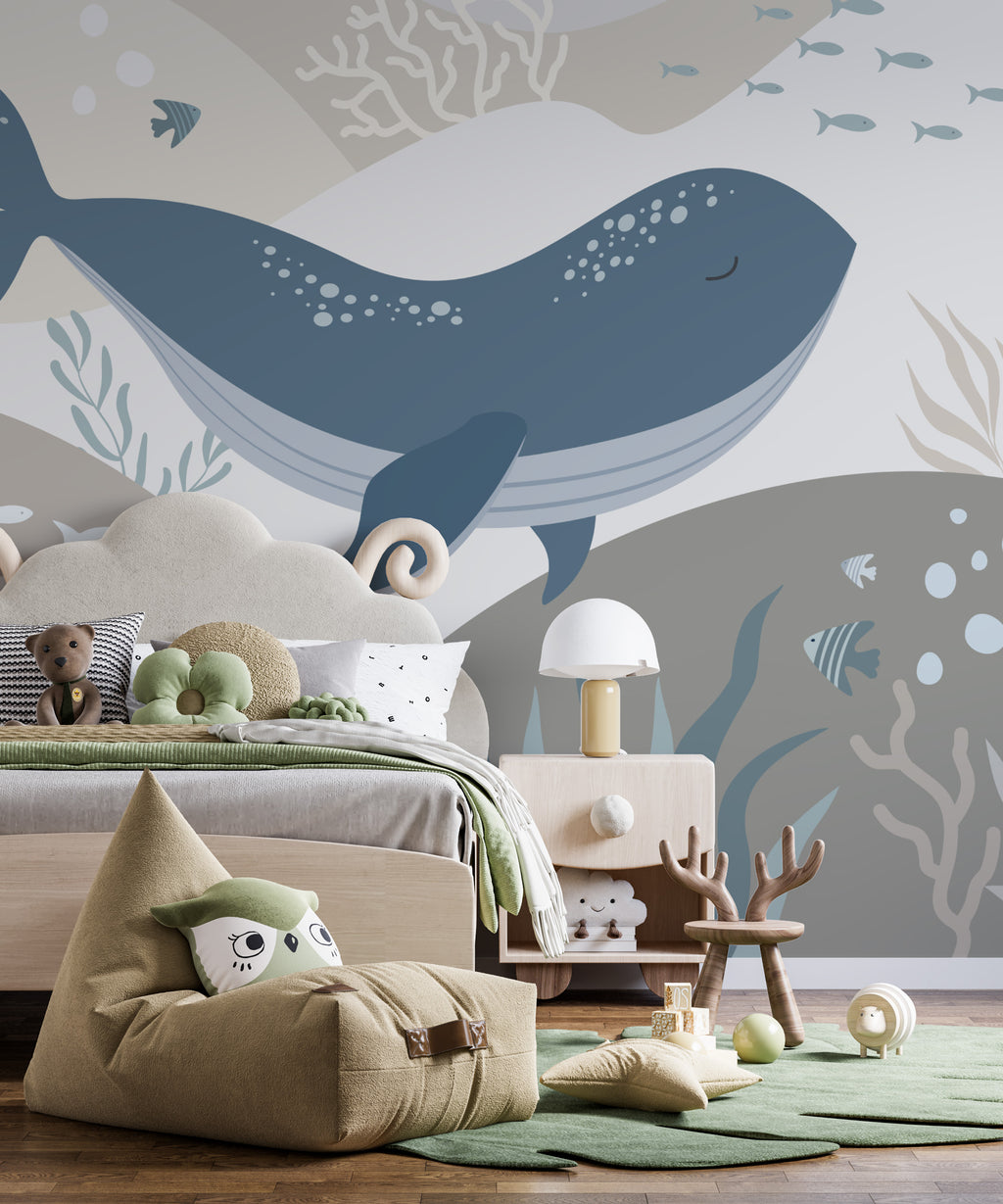 Whale Wallpaper : Under the Sea Kids Mural - View 4
